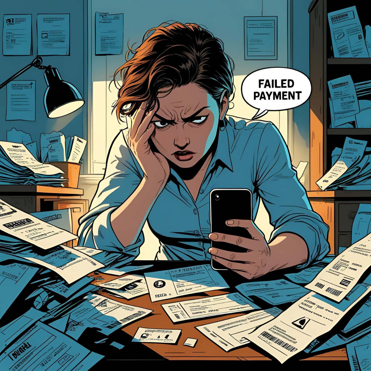 Frustrated user viewing a failed payment notification on smartphone, highlighting subscription billing issues